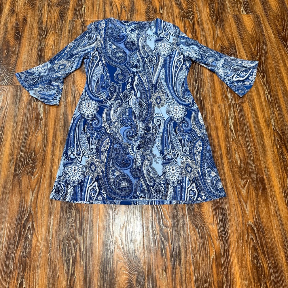 Tommy Hilfiger Womens Blue Paisley Bell Sleeve Shift Dress Size 14 RN54163 L